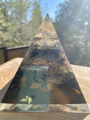 Black Tourmaline Smokey Lemurian Large Pyramid - OrAgonite