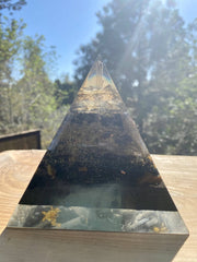 Black Tourmaline Smokey Lemurian Large Pyramid - OrAgonite