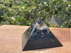 Medium Smokey Quartz and Tourmaline Pyramid - OrAgonite