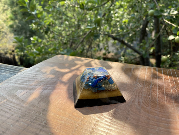 Small Flat Top Kyanite and Lapis Pyramid - OrAgonite